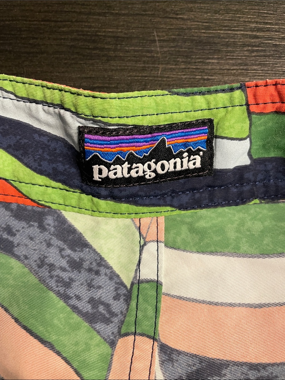 Patagonia Men's Striped Swim Shorts - Green/Orange/Navy - Picture 3 of 6